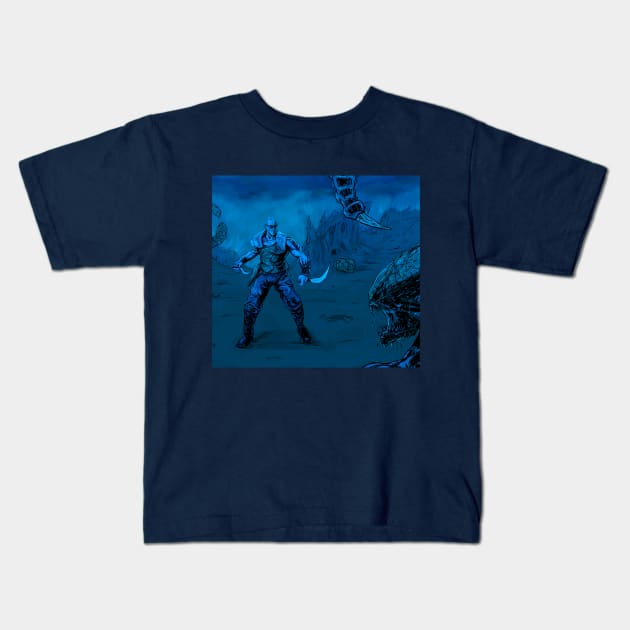 Riddick Vs Aliens Kids T-Shirt by Art Of Lunatik